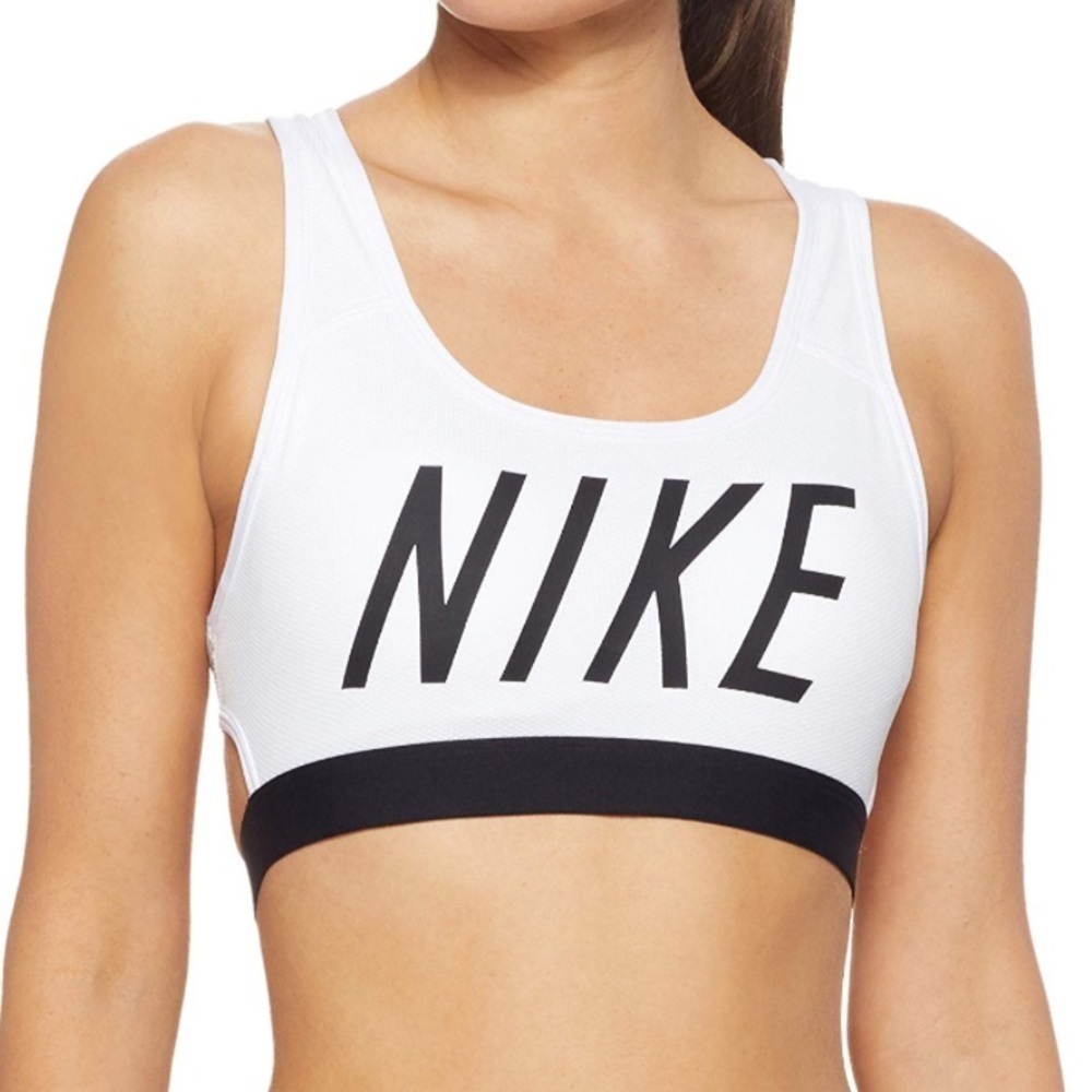 Nike Dri-FIT Sports Bra Women’s L White Black Logo Racerback Workout